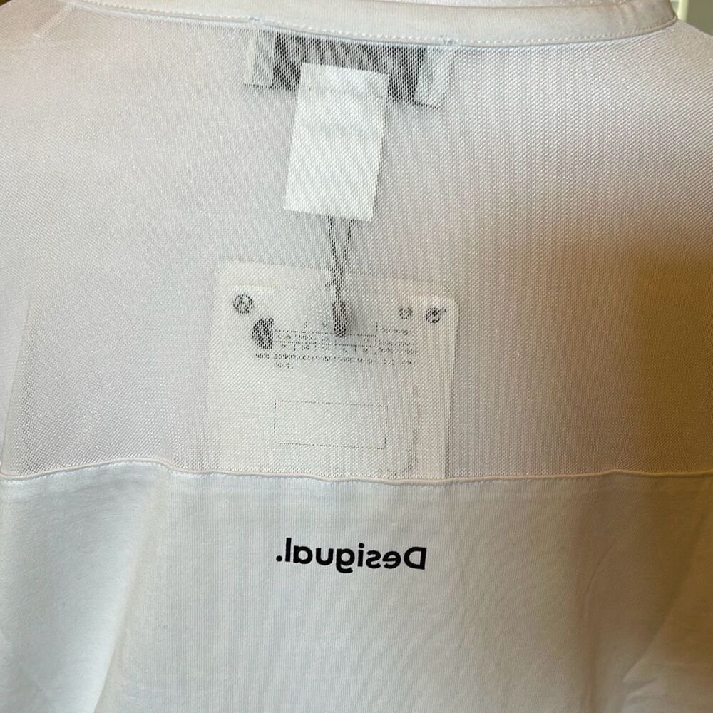 Desigual Women's L Sheer Mesh Love Tee Shirt Faux Leather Graphic Lettering New - Picture 5 of 9